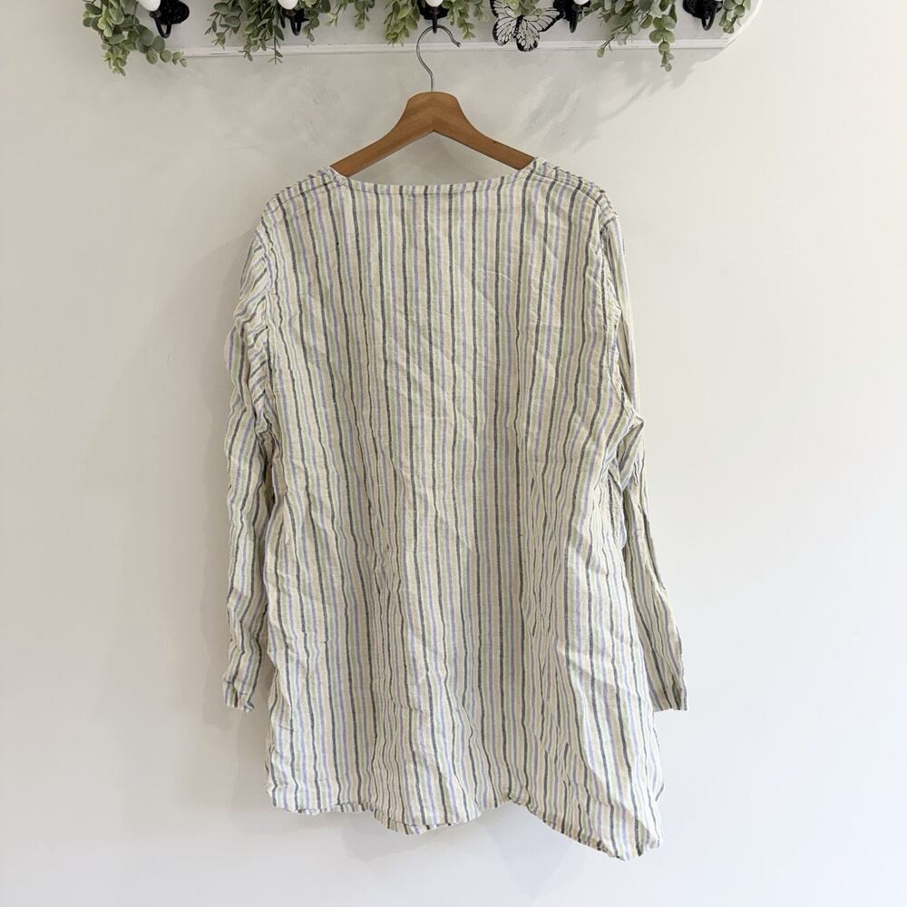 Flax 100% Linen Striped Tunic Shirt Large lagenlook 3-5859 - Picture 3 of 3
